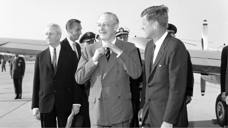 Harold Macmillan and John F Kennedy at Andrews Air Force Base. Pic: AP