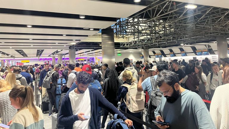 Queues at Heathrow Airport. Pic: Tom Johnson
