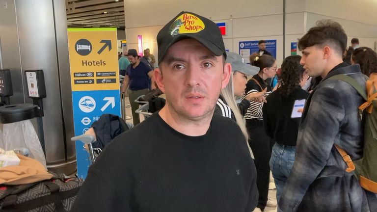 Sam has been at Heathrow for seven hours after his girlfriend's flight to Rio was cancelled