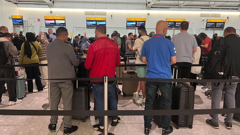 Queues at Heathrow. Pic: PA