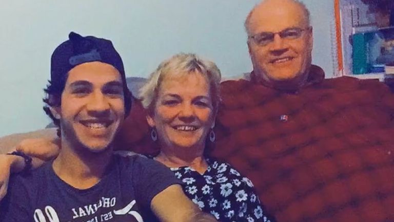 Hossein with foster parents Sally Kincaid and Steve Johnston