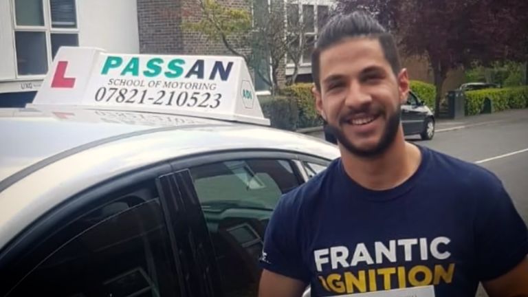 Hossein after passing his driving test