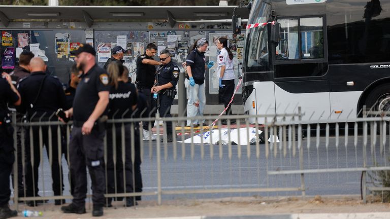 Israeli police secure the scene. Pic: Reuters