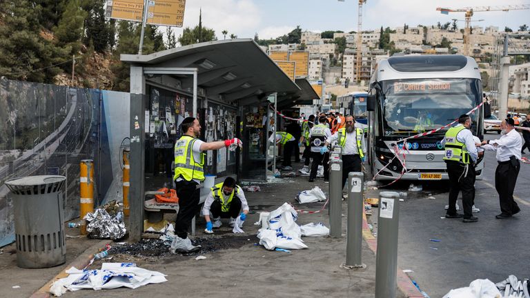 Six people died when gunmen opened fire at a bus stop in Jerusalem. Pic: Reuters