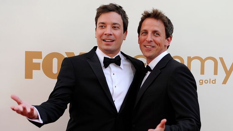 Talk show hosts Jimmy Fallon and Seth Meyers. Pic: AP