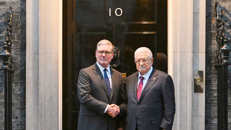 Keir Starmer held talks with Mahmoud Abbas at Downing Street. Pic: PA