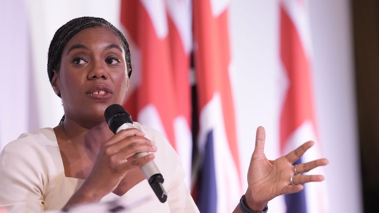 Kemi Badenoch was asked about scholarship offer claims. Pic: PA