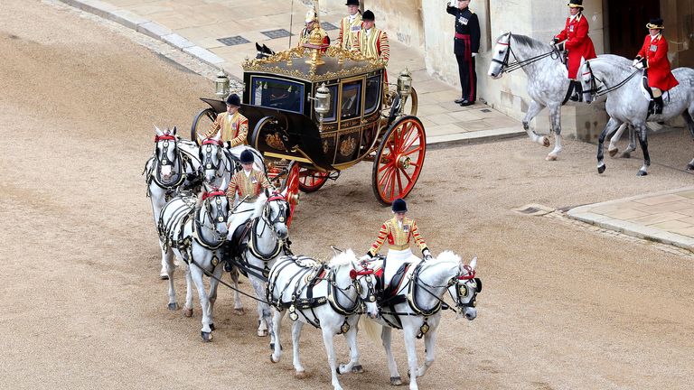 The Irish State Coach carrying King Charles and Donald Trump.
Pic: Chris Jackson/PA