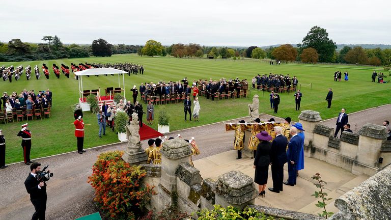 Military bands then played for Trump and the King. Pic: PA
