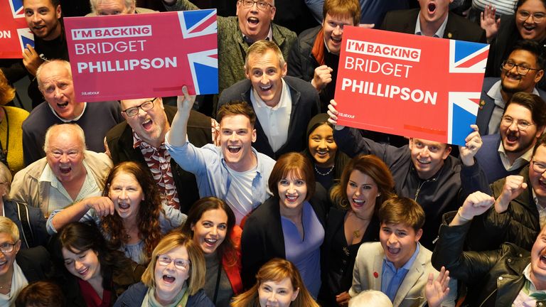 Phillipson with Labour supporters at her campaign launch on Sunday. Pic: PA