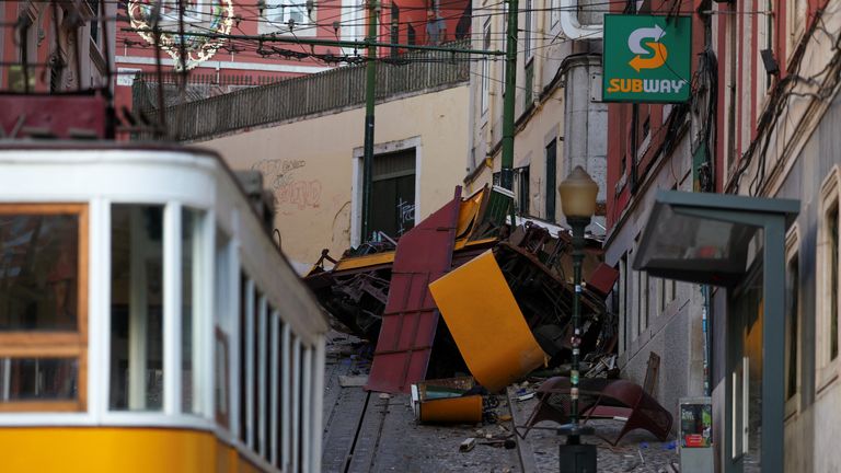 The remains of the funicular carriage that derailed. Pic: Reuters