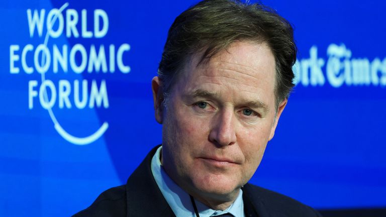 Nick Clegg attends the 2024 edition of the World Economic Forum, in Davos, Switzerland. Pic: Reuters