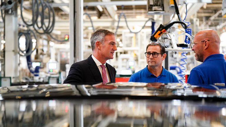 Peter Kyle visits the JRL supplier Webasto in Sutton Coldfield in the West Midlands. Pic: PA