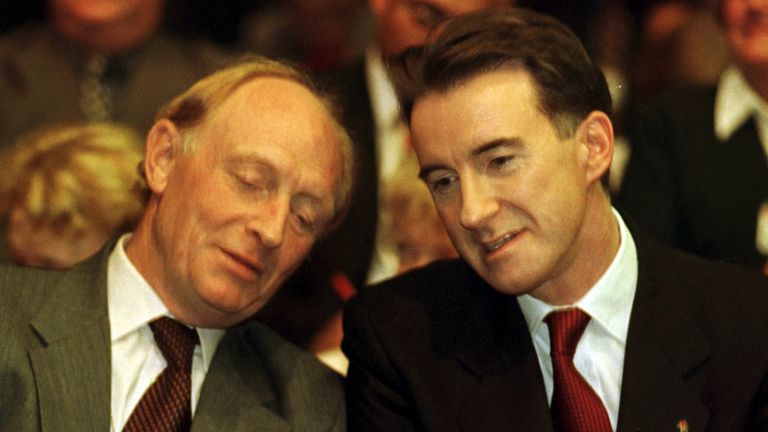 Former Labour leader Neil Kinnock (L) with Peter Mandelson. Pic: PA