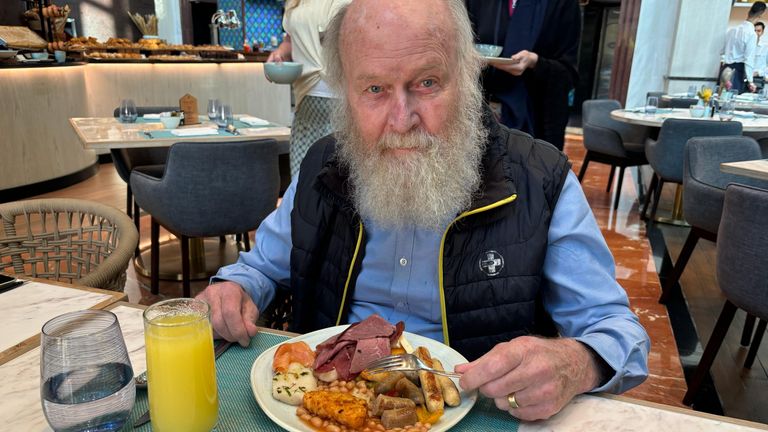 Peter Reynolds enjoys breakfast after his release 