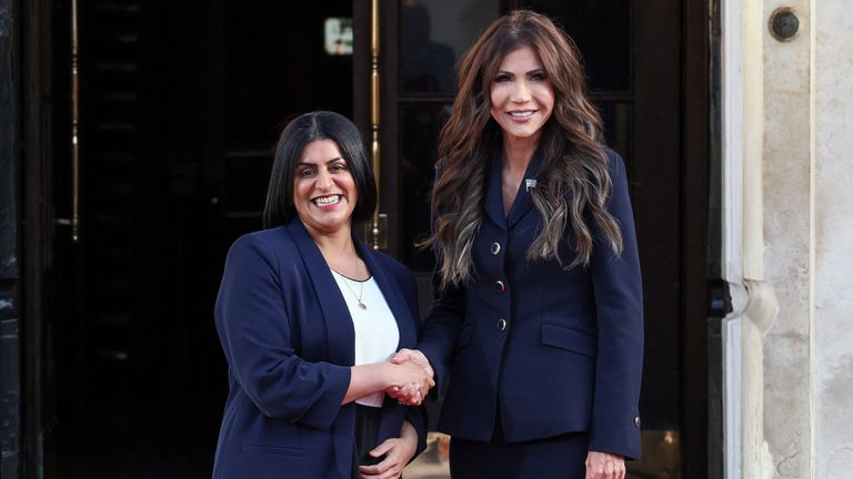 Shabana Mahmood shakes hands with US Homeland Security Secretary Kristi Noem on 8 September. Pic Reuters