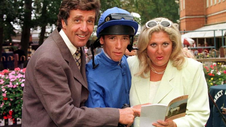 Stapleton and Vanessa Feltz with jockey Frankie Dettori at Newmarket race course in 1997. Pic: PA