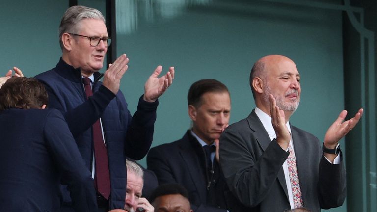 Arsenal fan Sir Keir cheered on his side as they won 3-0. Pic: Reuters