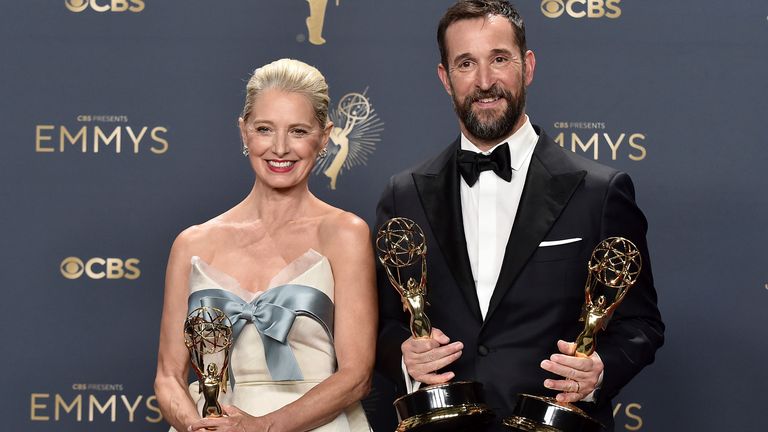 The Pitt stars Katherine LaNasa and Noah Wyle. Pic: Lisa O'Connor/Invision for the Television Academy/AP