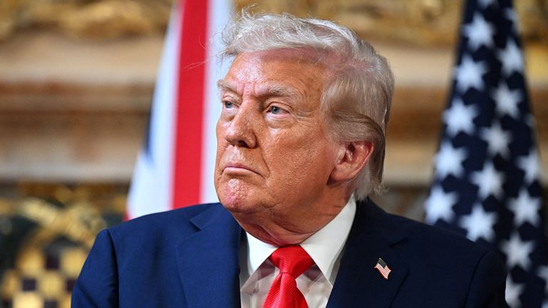 US President Donald Trump, during a press conference with Keir Starmer at Chequers on Thursday. Pic: Reuters