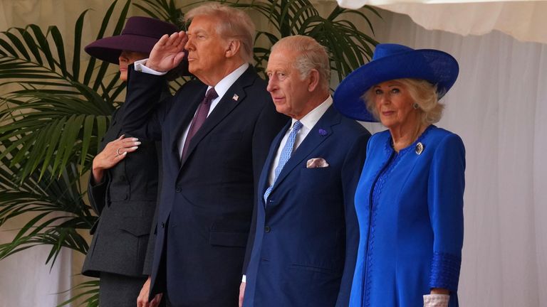 First Lady Melania Trump, ABD Başkanı Donald Trump, Kral III. Charles ve Kraliçe Camilla. Pic: PA