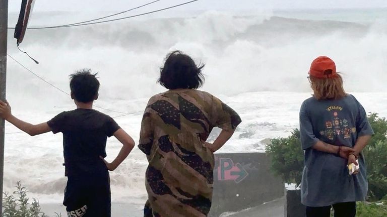 Huge waves seen crashing from Taiwan. Pic: Hana Tsai/Reuters