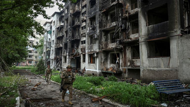 Ukrainian police try to persuade residents to evacuate Pokrovsk. Pic: Reuters
