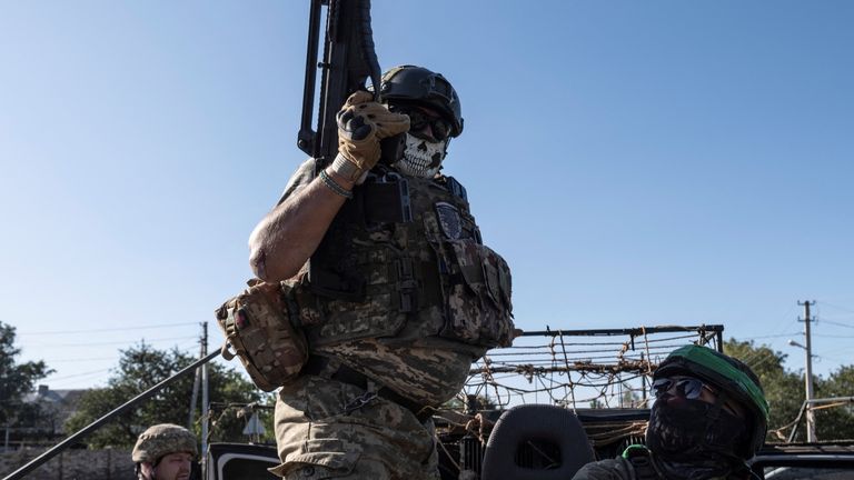 Ukrainian soldiers seen in the frontline town of Kostiantynivka. Pic: Reuters
