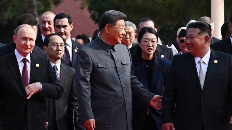 The three autocrat amigos in Beijing on Wednesday. Pic: Reuters