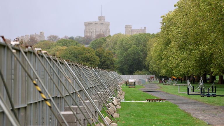 Security fences along the Long Walk near Windsor Castle. Pic: Reuters