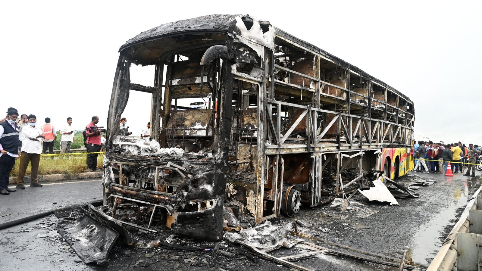 At least 25 killed as bus bursts into flames after crash with motorbike in India