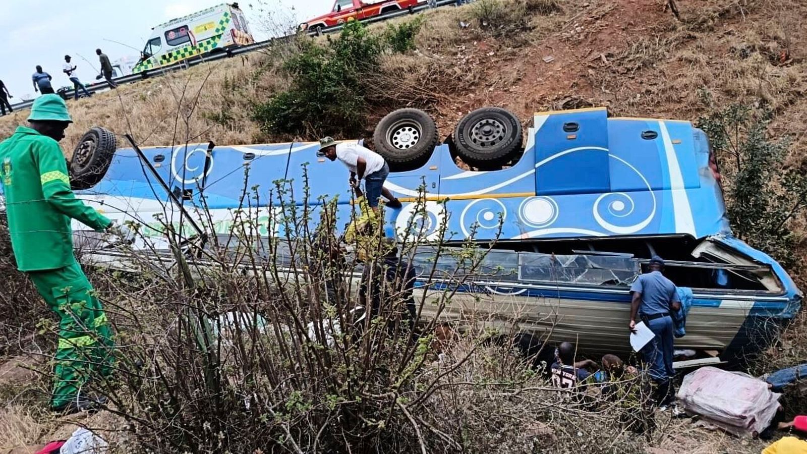 At least 42 people killed as bus crashes on mountain road in South Africa