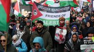 Protesters attend a demonstration organised by the Greater Manchester Friends of Palestine calling for an end to Israeli occupation, ahead o