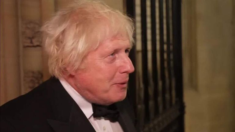 Boris Johnson arriving at Margaret Thatcher's birthday bash.