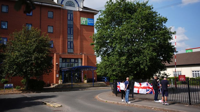 Demonstrators outside the Castle Bromwich Holiday Inn in Birmingham. File pic: PA