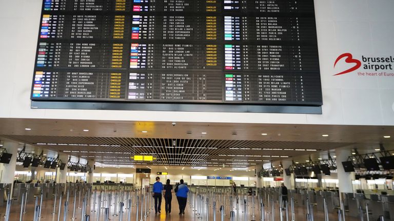 An empty terminal at Brussels International Airport. Pic: AP