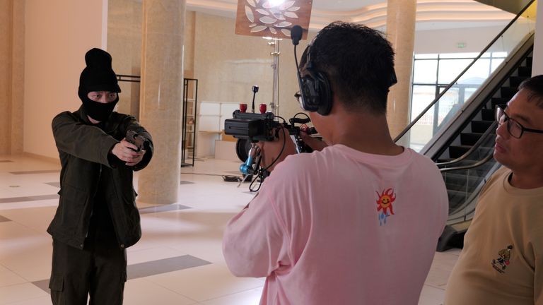 An actor is filmed for the latest micro-drama 