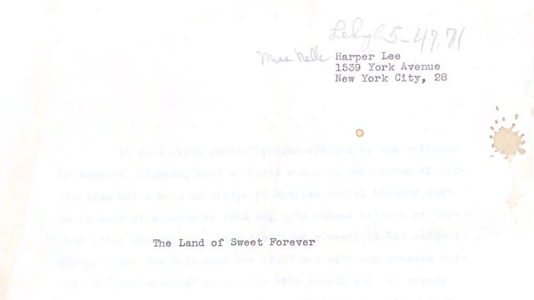 A previously unseen image of one of Lee's short story transcripts. Pic: Harper Lee Estate