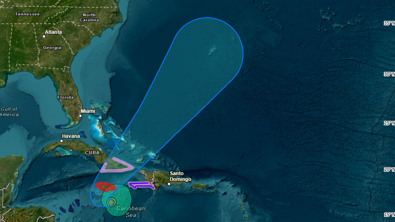 The hurricane's forecasted path for the next five days. Pic: National Hurricane Center