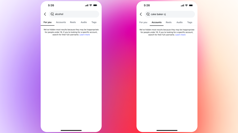 Notices teenagers will see when searching for inappropriate content. Pic: Meta