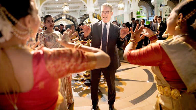 Sir Keir Starmer at a Diwali ceremony in Mumbai. Pic: PA