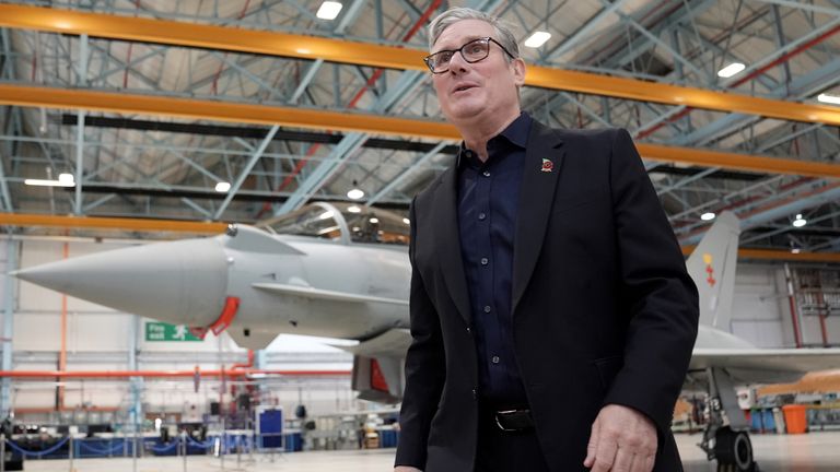 Keir Starmer during a visit to BAE Systems in Warton, Preston.
Pic: PA