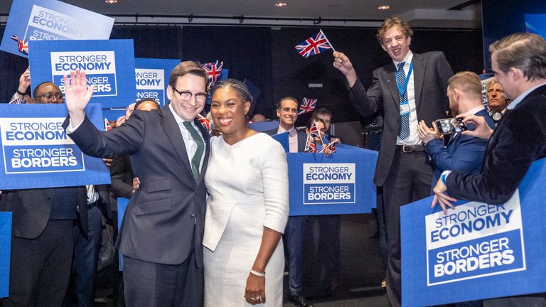 Kemi Badenoch with her husband, Hamish, after the speech. Pic: PA