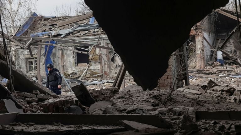 The aftermath of a Russian airstrike in Kharkiv, Ukraine. Pic: Reuters