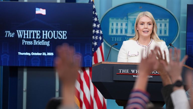 White House press secretary Karoline Leavitt has spoken about Changpeng Zhao's pardon. Pic: AP