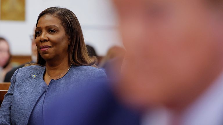 Ms James in court during Trump's civil fraud trial in 2024. Pic: Reuters