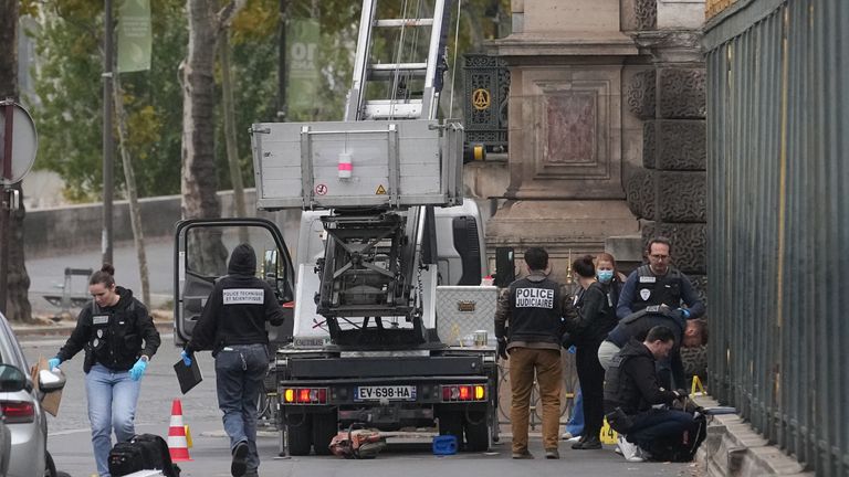 Thieves used a basket lift mounted on a lorry to rob the Louvre. Pic: AP