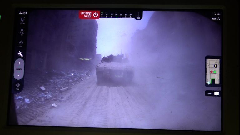 The view of Gaza City from inside an armoured personnel carrier