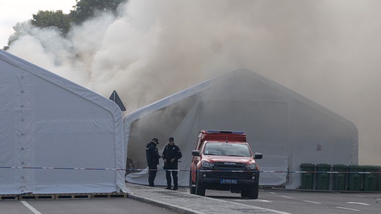 The tents had been put by supporters of President Aleksander Vucic. Pic: AP