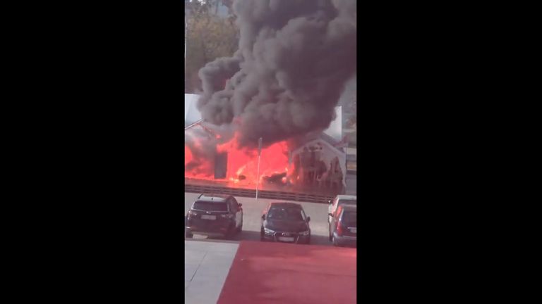 The fire broke out near Serbia's parliament building. Pic: X/Dragon Djilas